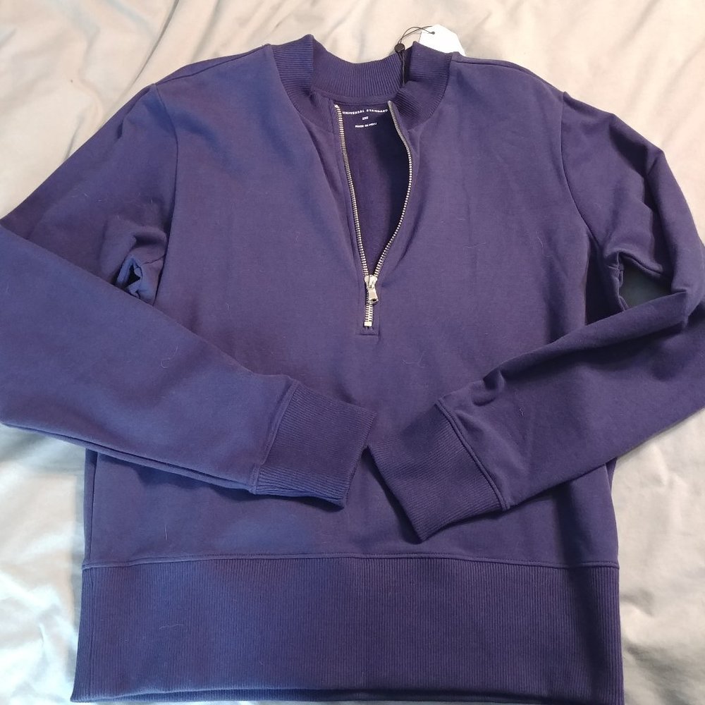 Universal Standard 2XS blue half zip funnel neck top
